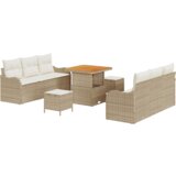 vidaXL 9-delni vrtni kavč set z blazinami Bež Poli ratan Akacija | Shoptok.si