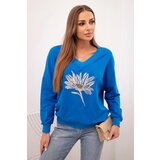 Kesi Women's cornflower blouse with a V-neck and embroidered flower blue Cijene