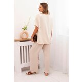 Kesi Włoski Women's set with a loose blouse and wide pants beige | shoptok.hr