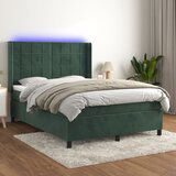 vidaXL Box spring postelja z vzmetnico LED tem. zelena 140x200cm žamet Cene