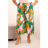 Kesi Włoski Women's Plus Size viscose trousers with floral pattern orange | Shoptok.si