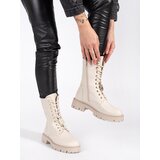SEASTAR Light beige women's worker boots with pins | Shoptok.si