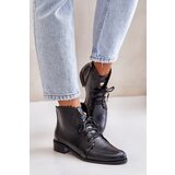 Zazoo 2964 Leather Ankle Boots On Flat Heel Black Cene