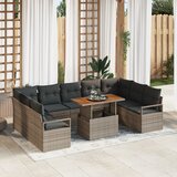 vidaXL 10-delni set vrtnik kavča z blazinami siva poli ratan akacija | Shoptok.si