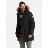 Ombre Men's insulated long parka jacket with flared bottom - black | Eponuda.ba