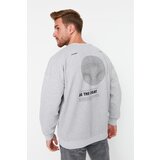 Trendyol Gray Men's Oversize Fit Crew Neck Printed Sweatshirt Cene