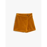 Koton Basic Corduroy Corduroy Shorts Skirt with Button Detail.