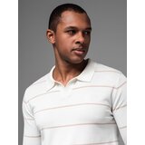 Ombre Men's horizontal striped polo longsleeve with viscose - white and beige | Eponuda.ba