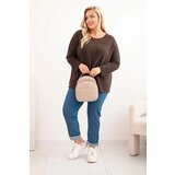 Kesi Włoski Plus size women's sweater with a boat neckline brown | Shoptok.si