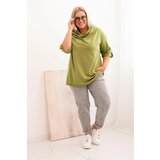Kesi Włoski Women's Plus Size blouse with cotton in a loose fit with a water neckline olive fango | shoptok.hr