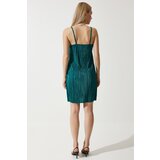  Women's Emerald Green Strappy Pleated Summer Mini Knitted Dress | Shoptok.si