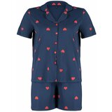 Trendyol Curve Navy Blue Heart Pattern Knitted Pajamas Set Cene