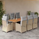 vidaXL 9-dijelni vrtni blagovaonski set od poliratana s jastucima bež | shoptok.hr