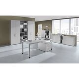 eurokraft pro Pomični predalnik, 1 predal za potrebščine, 1 predal za material, 1 obešalni del za mape, globina 580 mm, svetlo siva | Shoptok.si