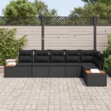 vidaXL 6-dijelni vrtni kauč set s jastučićima crni poli ratan i akacija | shoptok.hr