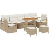vidaXL Set vrtne sofe od 10 dijelova s jastučićima bež poli ratan, acacia, 2-sjedna vrtna sofa s jastučićima bež poli ratan, Set za vrtnu blagovaonicu od 3 dijela s jastučićima bež poli ratan, acacia | shoptok.hr