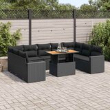  10-dijelni set vrtnih sofa s jastucima crni od poliratana Cijene