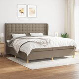 vidaXL Box spring postelja z vzmetnico taupe 200x200 cm blago | Shoptok.si