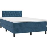 vidaXL Box spring postelja z vzmetnico LED tem. modra 120x190 cm žamet | Shoptok.si