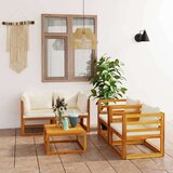  3057640 5 Piece Garden Lounge Set with Cushion Cream Solid Acacia Wood (311853+311866+2x311868) | shoptok.hr