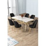 Hanah home trpezarijski set Prah, sto i 6 stolica, ploča u dekoru belog mermera, zlatne noge, crna tkanina Babyface | Eponuda.com