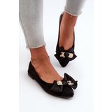 Kesi Women's eco suede ballerinas with bow and brooch Black Satris | Shoptok.si