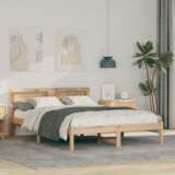 vidaXL Konstrukcija postelje z LED lučmi z vzglavjem Rjava 135 x 190 cm Borovo les | Shoptok.si