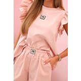 Kesi Włoski Women's set with a frill – a short-sleeved blouse and shorts with an elastic band dark powder pink | Shoptok.si