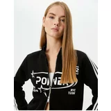 Koton Crop Double-Sided Zipper Sweatshirt Printed Stand-Up Collar Striped