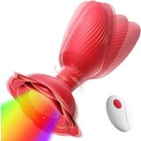 SuperLove Rose Glowing 360 Rotating & Vibrating Anal Plug with Remote Red Cene
