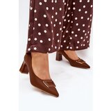 Boto Heels On A Block With Decorative Buckle Brown Seriva Cijene