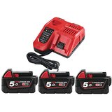 Milwaukee set brzi punjač i baterije M18 NRG-503, 3 x M18 5 Ah, 1 x M12 2 Ah u