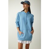 Happiness İstanbul Women's Light Blue Printed Hooded Sweatshirt cene