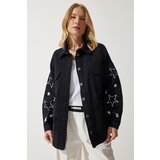  Women's Black Star Embroidered Oversize Shirt Jacket | Eponuda.ba
