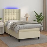 Krevet box spring s madracem LED krem 100x200cm od umjetne kože | Eponuda.com