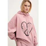 MOSCHINO JEANS Bombažen pulover ženska, roza barva, s kapuco, 1708 3228 | Shoptok.si