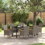 vidaXL set za blagovanje s 7 dijelova s jastučićima sivi polirattan, vrtni stol crni 160x80x73 cm kaljeno staklo | shoptok.hr