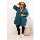 Kesi Włoski Plus Size women's quilted jacket with a hood and the inscription HOPE sea green | Eponuda.ba