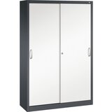C+P ACURADO omara z drsnimi vrati, 4 police, VxŠxG 1950 x 1200 x 400 mm, črno sive / prometno bele barve | Shoptok.si
