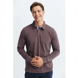 muška polo majica dugih rukava u braon boji 256-6523-9573-7400