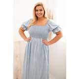 Kesi Włoski Plus size women's dress with short sleeves and ruching made of tencel maxi light denim | Shoptok.si