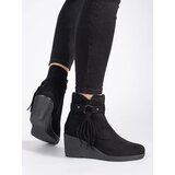 Shelvt Women's suede black wedge boots with fringes | Eponuda.ba