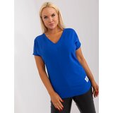Fashion Hunters Basic cotton blouse plus sizes cobalt blue Cene