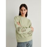 Reserved pulover z vezenino - zelena Cene