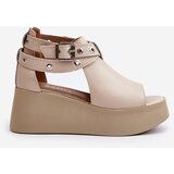 Zazoo 1732 Leather Wedge Sandals Beige | Shoptok.si