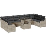 vidaXL 11-delni set vrtnih sofer z blazinami svetlo siva poli ratan, dvosedna vrtna sofa z blazinami svetlo siva poli ratan | Shoptok.si