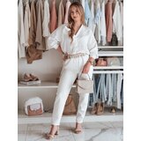 DStreet Spodnie damskie casualowe z kwiatami LEGISSA ecru | Shoptok.si
