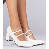 Gemre Meloni women's white block heel pumps with buckles | shoptok.hr