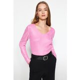 Trendyol Pink Basic Foil Printed Knitwear Sweater Cene