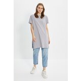 Trendyol Gray 100% Cotton Basic Short Sleeve Slit Single Jersey T-Shirt | shoptok.hr